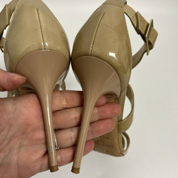 Jimmy Choo Lottie Crisscross Nude Beige Patent Leather Sandal Pump 38.5 - Picture 7 of 12
